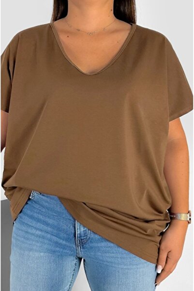 Barato Short Sleeve T-Shirt Plus Size Brown