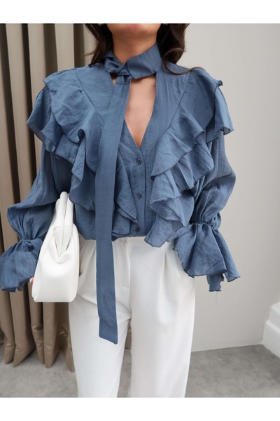 ESRAHELVACI Collar Ruffle Tie-Up Shirt