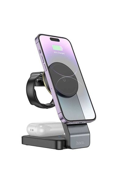 REDz Accessories Încărcător wireless Magsafe 3 în 1, Hoco CQ3, Încărcare rapidă, 15W, Negru