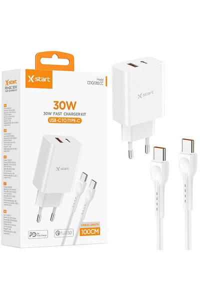 REDz Accessories X-start Cdq081cc Adapter Set And Type-c Cable, For Iphone 15/16 And Android, Fast Charging 30w,white