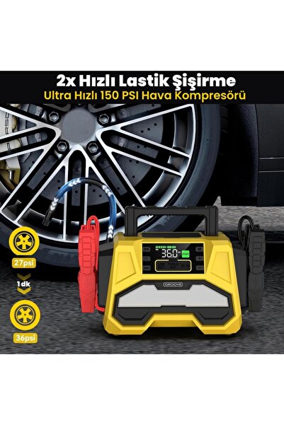 Groove F05 42000mAh 8000A Akü Takviye Cihazı +Lastik Şişirme Kompresörlü Taşınabilir Jump Starter+PD 30W Hızlı Şarj