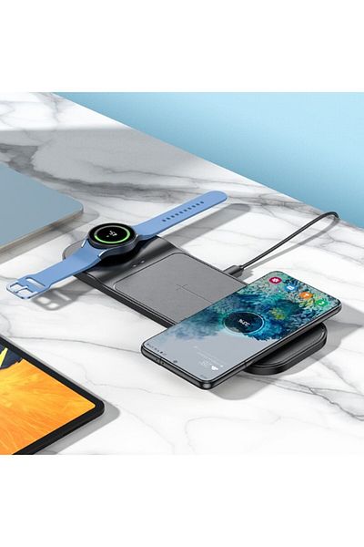 REDz Accessories Stand de încărcare, 3 în 1, Hoco CQ6, Tip C, Samsung/Galaxy Watch, 15W, Negru