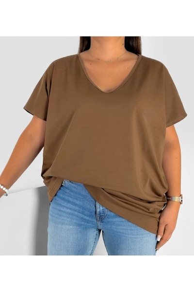 Barato Short Sleeve T-Shirt Plus Size Brown