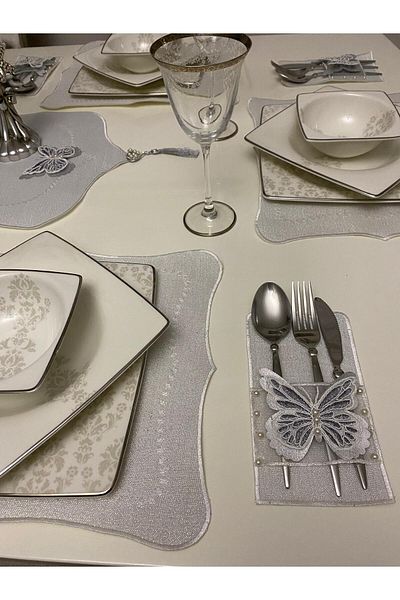 Lady Rio Serviciu american, set PRESENTARE pentru mese, rummer, placa, prelucrare 3D și detaliu perlat