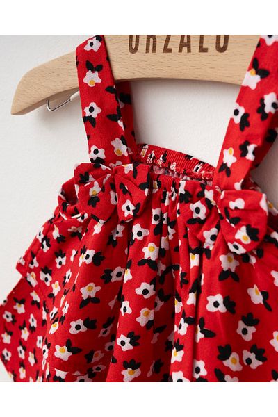 Jammybaby Margarita Floral 100% Viscose Woven Strap Summer Baby Girl Set - Red