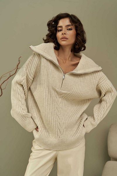 MAİ COLLECTİON Pulover din tricot cu fermoar din tricot de păr Mai Rika bej