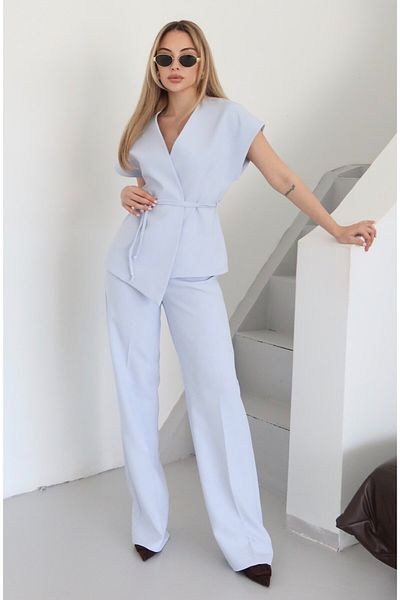 Laluvia Set pantaloni cu picior tub vest Juana albastru - 9567