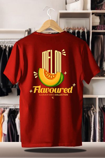 FEEL STYLE Cotton Oversize Printed 3 Thread Raised Red T-Shirt |   Summer Summer Melon Melon Flavored
