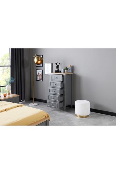 Vivense Lora Yüksek Şifonyer, Gri, 5 Çekmeceli