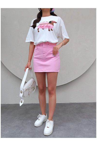 ESRAHELVACI Fusta mini denim roz