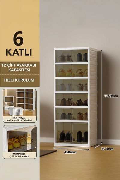 EVLE Πτυσσόμενη σχάρα παπουτσιών 6 επιπέδων, αρθρωτό ντουλάπι παπουτσιών, φορητή οργάνωση, λευκό