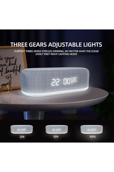REDz Accessories Ceas de noapte 4 în 1, Smart Time YZ-6, încărcare wireless, lumină de noapte, alarmă și temperatură, alb