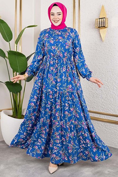 Mec Fashion Φόρεμα Asel Floral από βισκόζη INDIGO