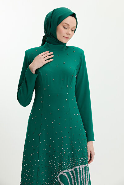 Setrms Taş İşlemeli Çiçek Motifli Abiye Elbise