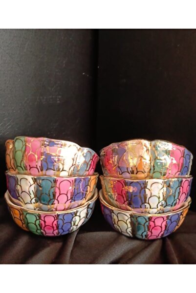 BY.RAYKA PORSELEN El Dekor Malina Porselen El Dekor Boyama 6lı Kaseler