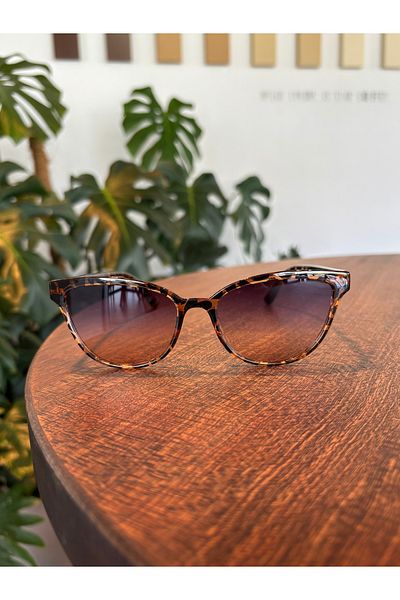 funeyes Nancy Leopard Pattern Gradient Glass Sunglasses Cat Eye Slanted Glasses