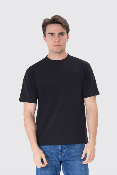 UNIQVIBE Basic %100 Organik Pamuk Logolu Siyah Erkek Tişört