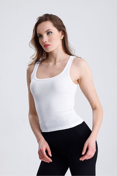fablair Women's Ribbed Look Thick Strap Basic White Undershirt