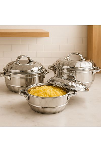 ALSAIF 3-Piece Hot Pot Set Stainless Steel Silver 2.5Liters