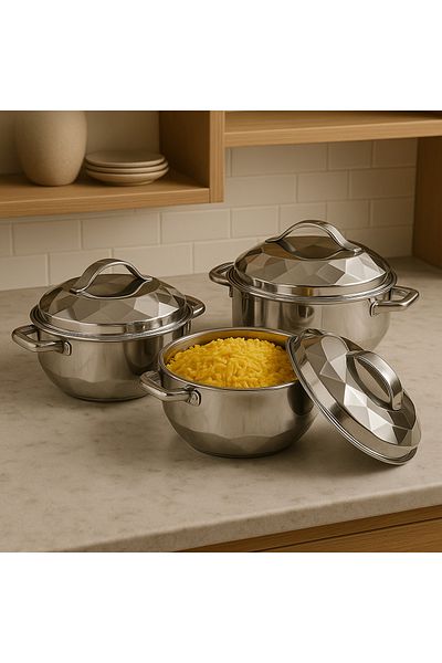 ALSAIF 3-Piece Hot Pot Set Stainless Steel Silver 2.5Liters