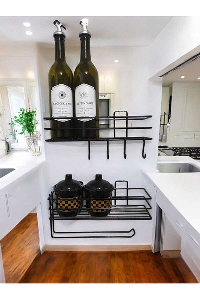 METALAY Filthy 2-Liter Metal Paper Towel Holder with Black Spice Stand and Kitchen Shelf