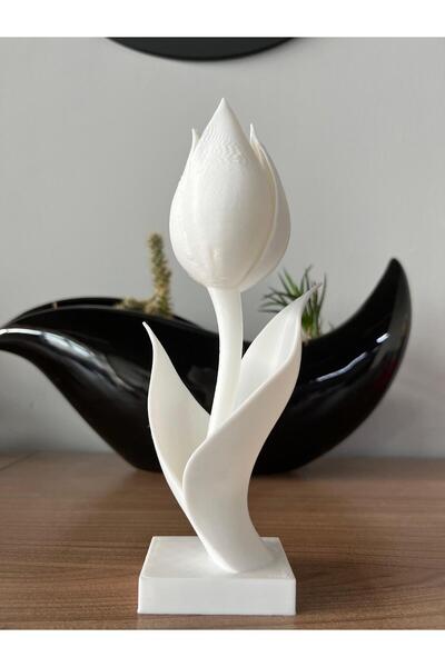 Root Made Beyaz Lale Dekoratif Biblo Yapay Lale Çiçek Dekoratif Obje 18cm