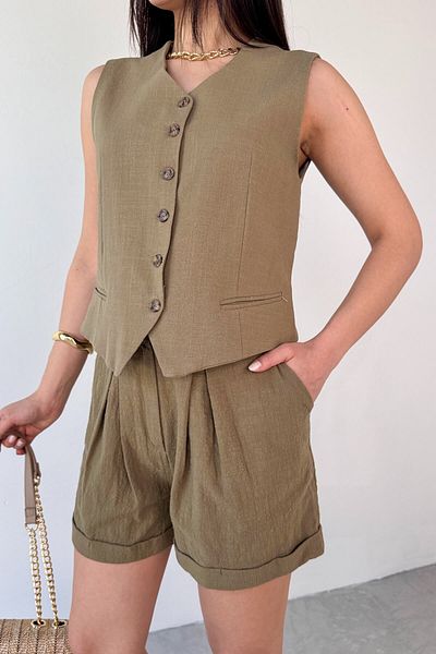 Cappmoda TKM-13272 Σετ δύο τεμαχίων γιλέκο με επένδυση χακί