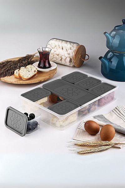 Heredot Mithra Life 8 Pieces Gray Lid Breakfast Set Storage Container Mıt1161