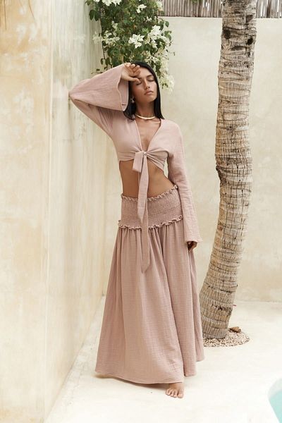 BOHEMAİ Salmon Color Crop Skirt and Top Set - Marshanda