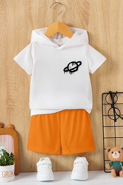 MYADA New Season Hooded Graffiti Planet Printed 2-Piece Children's Set 23462