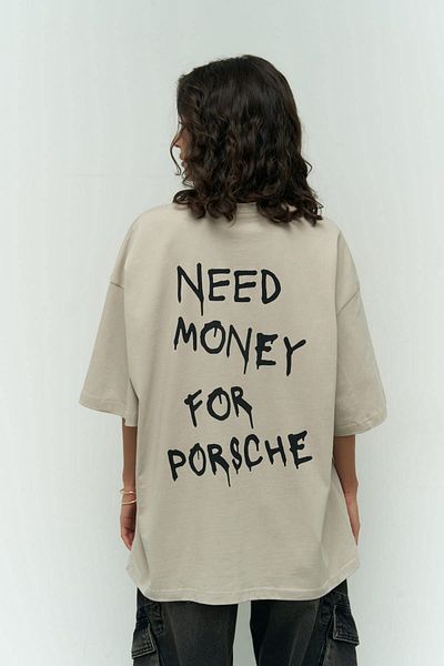 MAİ COLLECTİON Need Money Beige Oversize T-Shirt