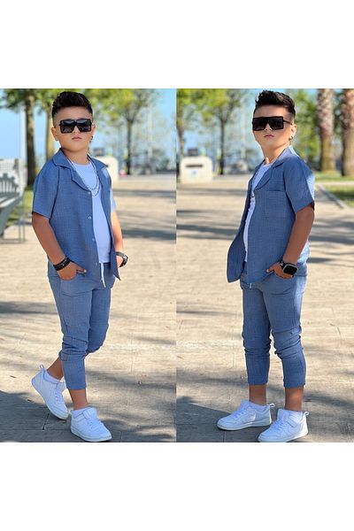 ARBİ kids Male Child Shirt Jacket Sleeveless Badi Pantalon Three Pieces Jogger Stylish Festive Suit