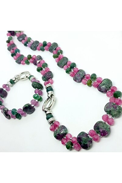 Sibelce 2274 Rubyzoisit Yosunlu Akik Kuvars el yapımı çift sıralı kolye