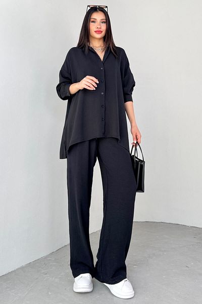 Cappmoda Tkm-13263 Black Shirt Loose Trousers Double Set