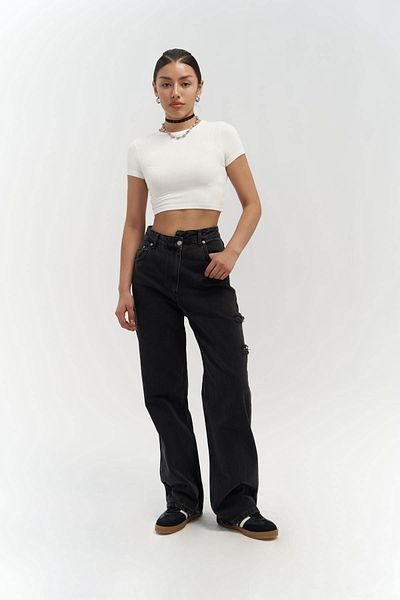 MAİ COLLECTİON Detail severního pasu Double Ripped Black Jean