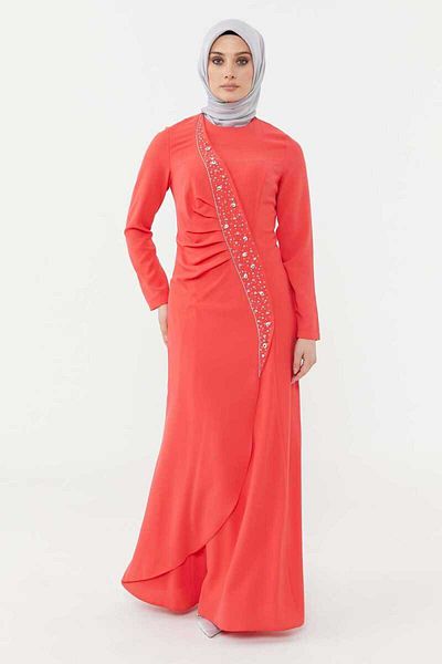Setrms 2425129-2325129 drape detailed evening dress with stones