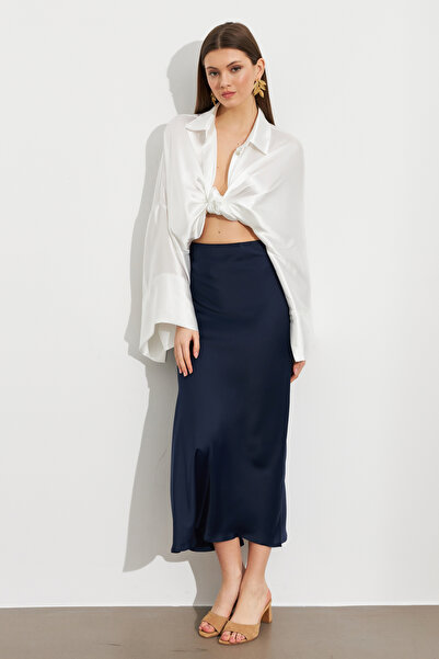 Cool & Sexy Fusta de damă din satin indigo SE20