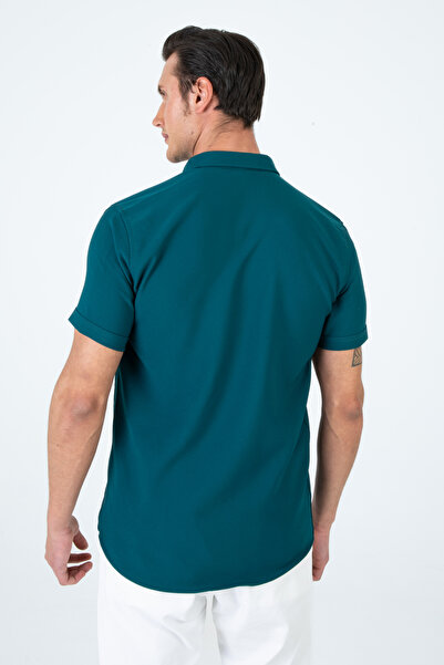 Artı1 Men's Slim Fit Slim Fit Short Sleeve Breathable Knitted Texture Summer Men's Shirt