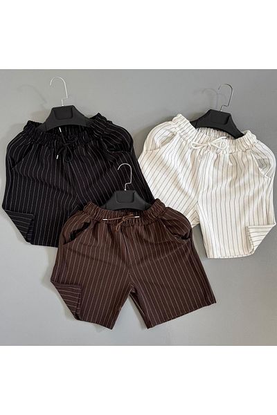 WENMİNG 3-Piece Striped Style Shorts with Captions