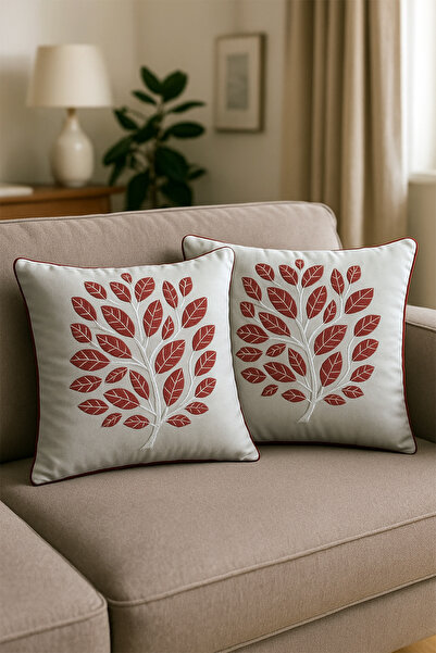 Evlen Home Collection غطاء وسادة مطرز على شكل فرع مكون من قطعتين بحواف مقاس 4...