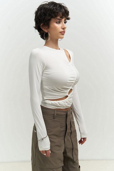 MAİ COLLECTİON Mira Shiring Detail fehér hosszú ujjú blúz