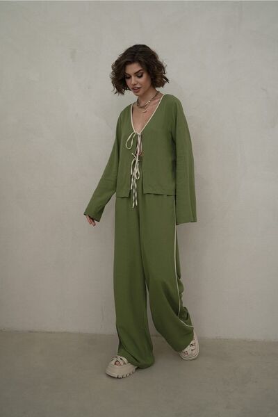 BOHEMAİ Hazel Stripe Detail Green Double Suit