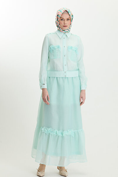 Setrms Çiçek Detaylı Organze Ceket & Büzgü Detaylı Etek Takım