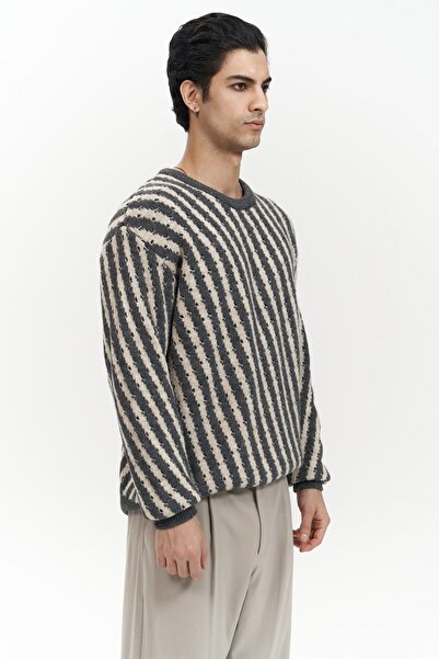 MAI STUDIOS CO. Ανδρικό πλεκτό πουλόβερ Elijah ριγέ ανθρακί