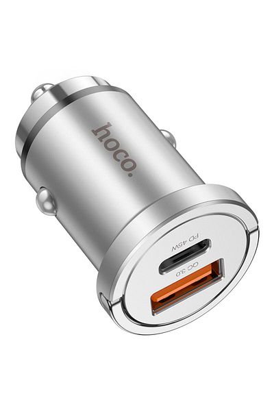 REDz Accessories Adaptor auto Hoco NZ10, porturi duble, tip C + USB, încărcare rapidă 45W, argintiu