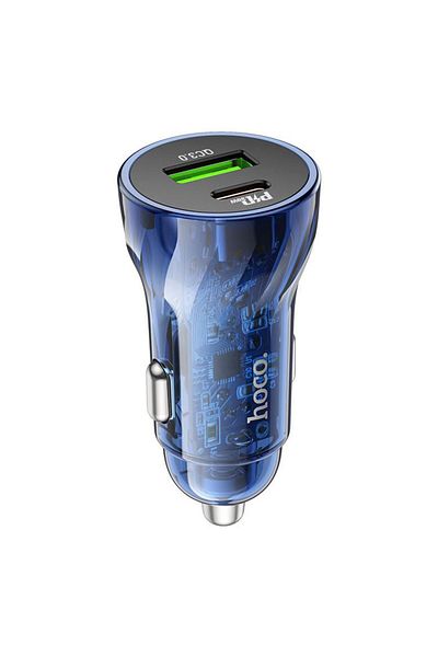 REDz Accessories Încărcător auto, Duo Charge, Hoco Z47A Transparent Discovery Edition, PD 30W, USB și Type-C, Albastru