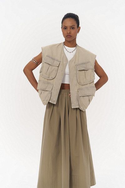 MAİ COLLECTİON Mai Collection Graham Unisex Dirty Green Denim Vest