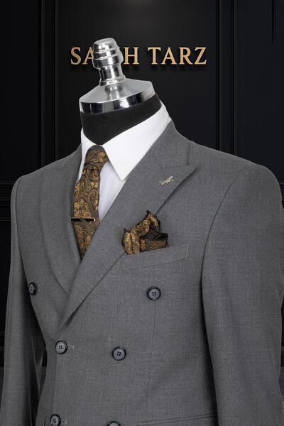 Salihtarzz Takım Elbise Kruvaze SlimFit Gri SD42156
