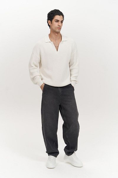 MAİ COLLECTİON Magnus Polo Kragen Ecru Herren Trikot Pullover