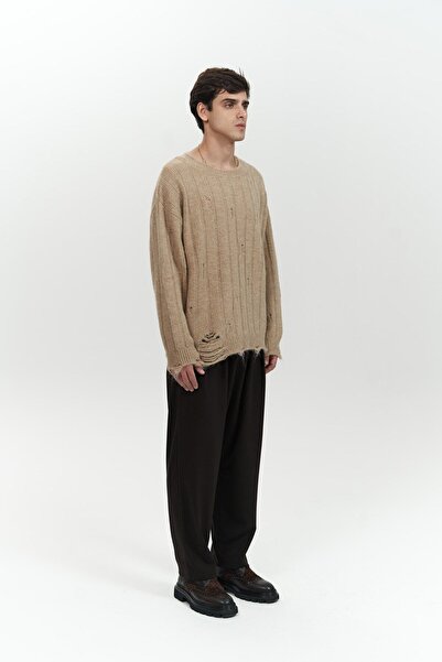 MAI STUDIOS CO. Мъжки трикотажен пуловер от норка с разкъсан детайл Vincent